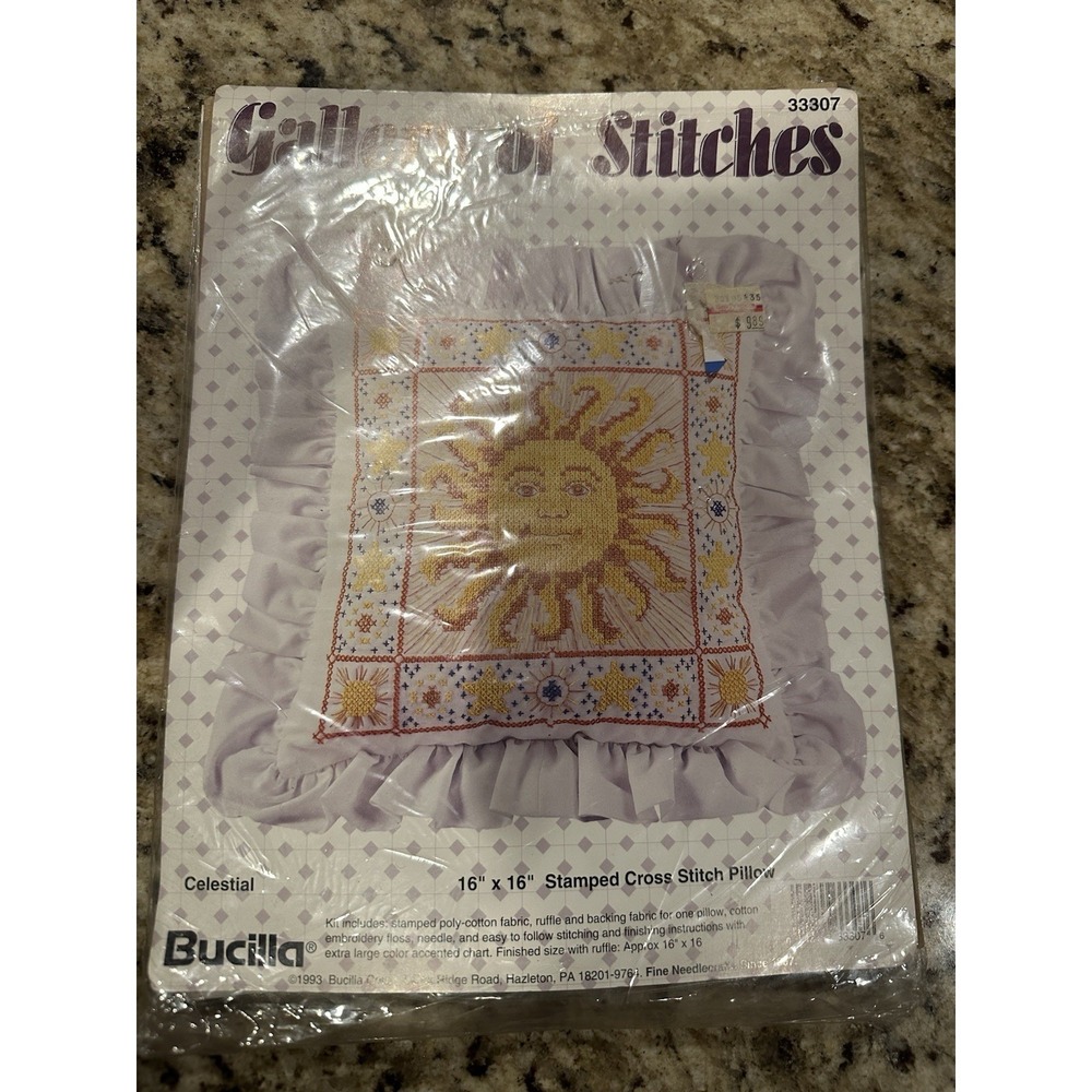 Bucilla 1993 Stamped Cross Stitch pillow #33307 "16x16 / 1993 Celestial
